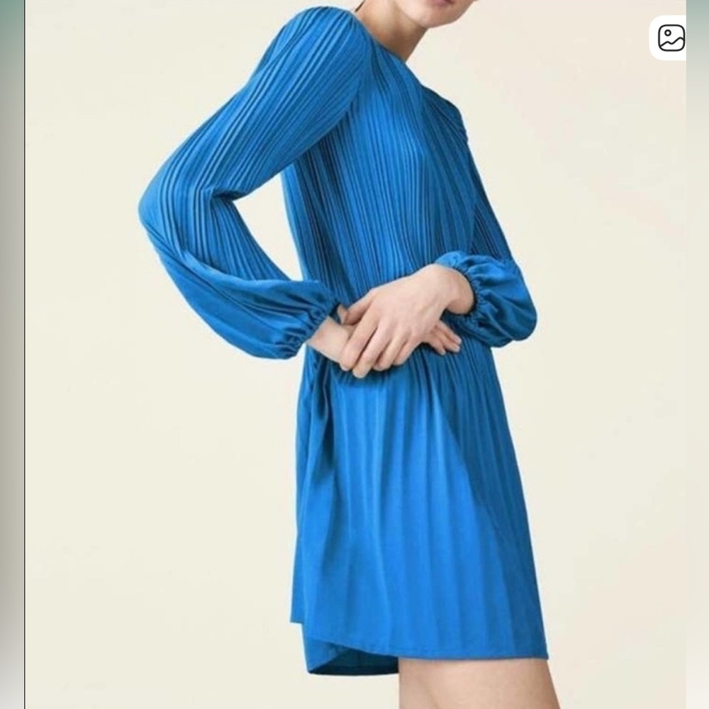 Maje Rockin Blue Pleated Crepe Dress 2 M